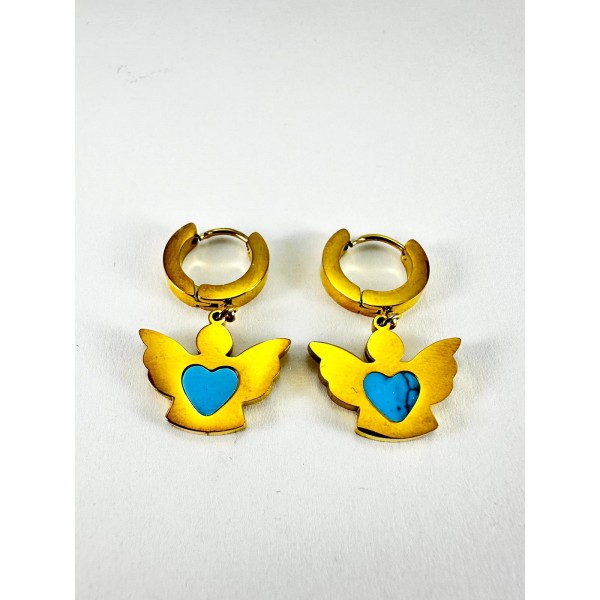 Gold Mavi Melek Detaylı Küpe